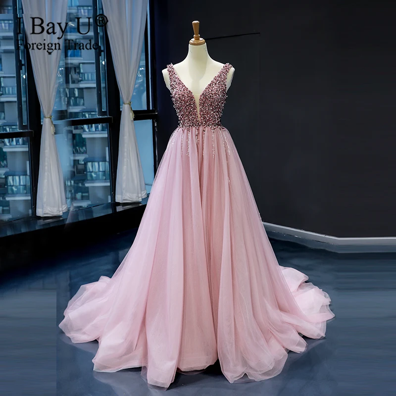 Вечернее платье из тюля с кристаллами и маленьким шлейфом сексуальные длинные