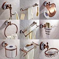 Rose Red Gold Color Brass Ceramic Bathroom Accessories Set Bath Hardware Towel Bar Soap Dish Toilet Paper Holder Robe Hook mm012