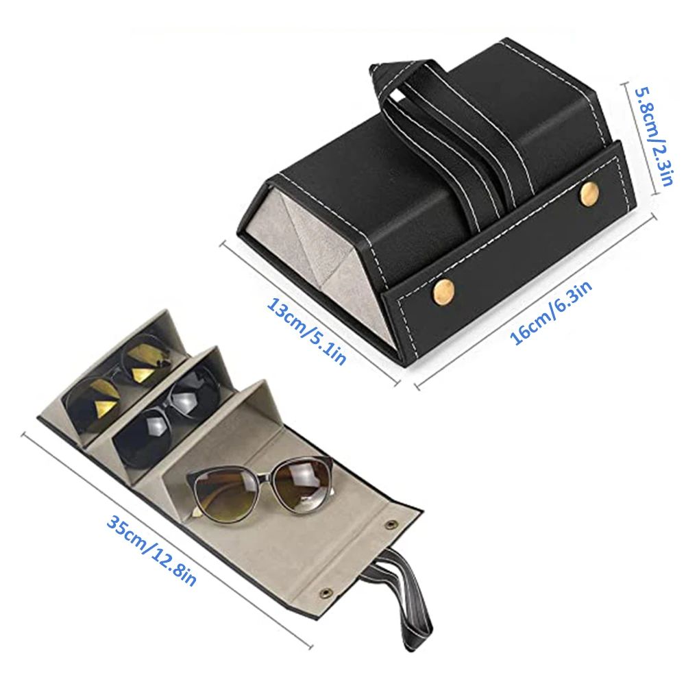 

Portable Glasses Organizer 3 Multi-Slot Eyeglasses Storage Display Travel Folding Sunglasses Multifunctiona Roll Up PU Case