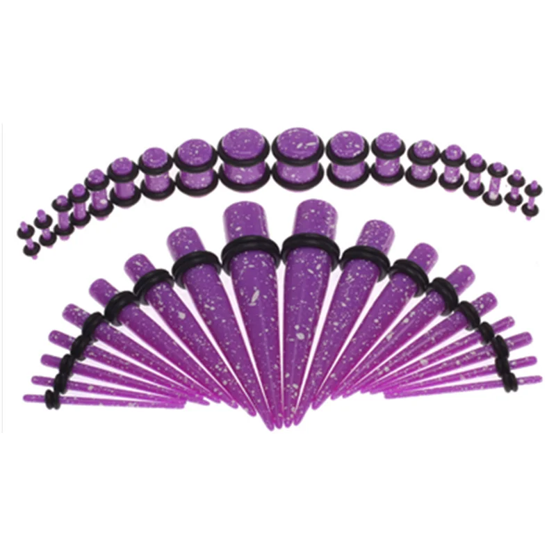 Purple 36 шт., точечные акриловые ушные датчики, набор для растяжения, ушные конусные штепсельные вилки, набор, телесные тоннели, расширительный пирсинг, набор для пирсинга - Окраска металла: Purple