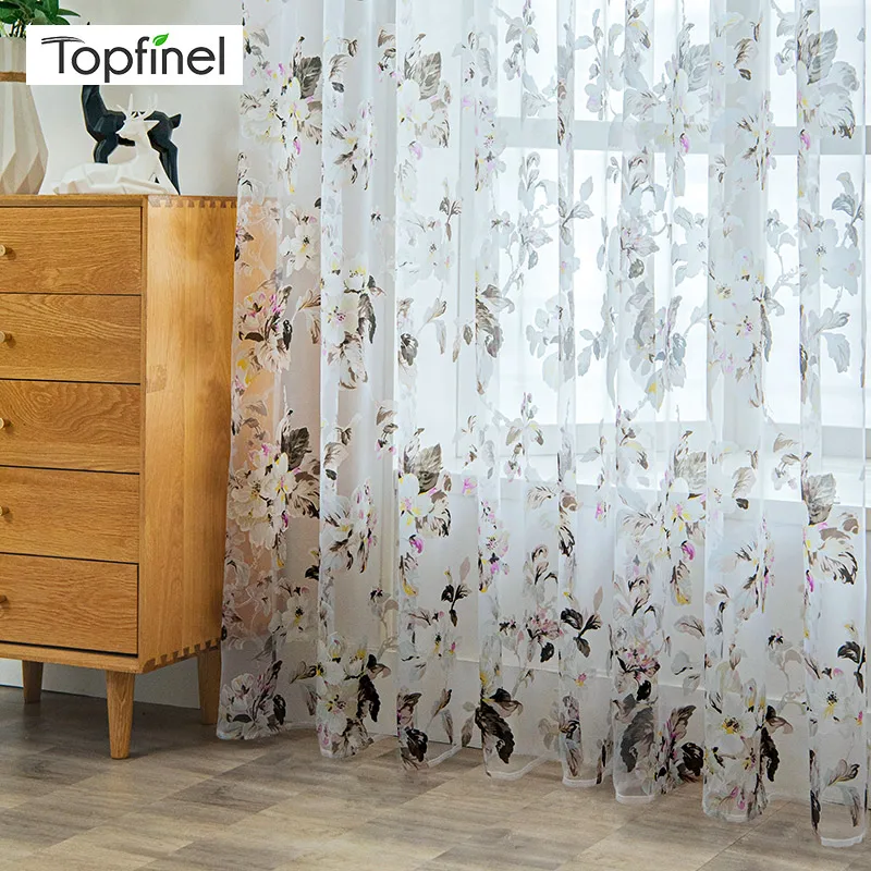 

Topfinel Modern Sheer Curtains for Living Room Floral Tulle Window Treatments the Bedroom Kitchen Panel Drapes and Blinds