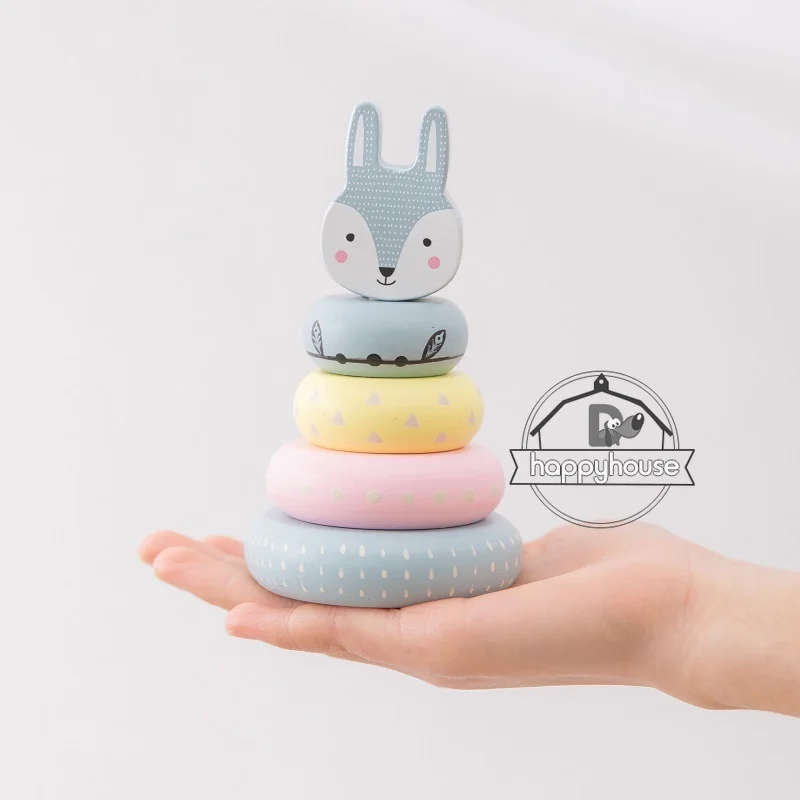 

Baby Toy Wooden Jenga Building Block Colored Fox Creative Educational Toys Nordic Style Stacking Game Rainbow Stone Wooden Toy
