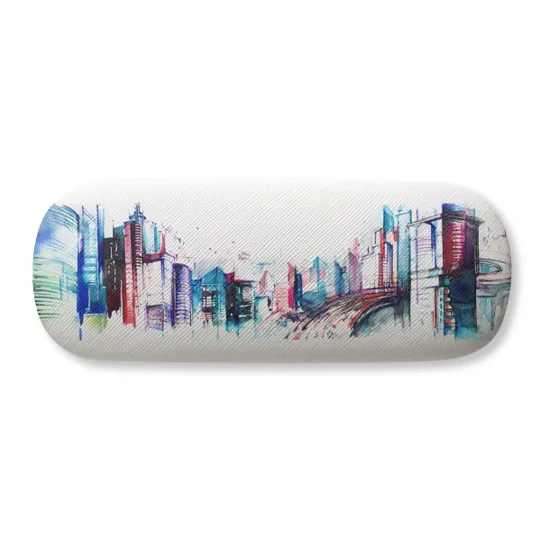 

Modern Building Skyscraper Watercolor Glasses Case Eyeglasses Clam Shell Holder Storage Box