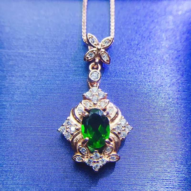 Per jewelry Natural real diopside flower style necklace pendant 1ct gemstone Free shipping 925 sterling silver Q910261 | Украшения и