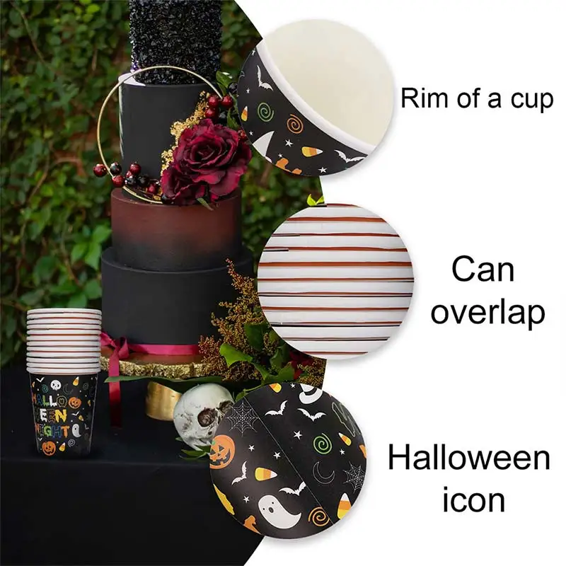 Halloween party decoration kit set of 24 disposable tableware each 7-inch paper plate/paper cup/napkin tablecloth | Дом и сад