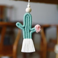 macrame cactus hanging rear view mirror hanging pendant necklace ornament macrame cactus essential oil diffuser car pendant