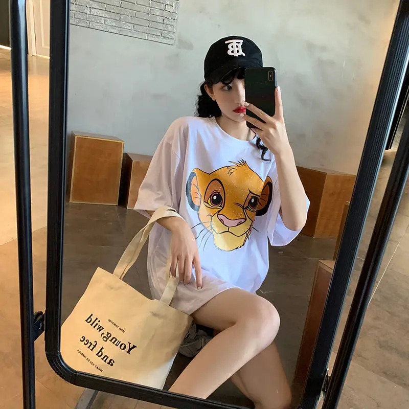 

Disney New Spring and Summer Short Sleeve Cartoon Lion King Print Loose Bottoming Shirt Anime Graphic T-shirt