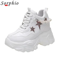 female flats womens sneakers pearl chain lace up round toe chunky heel shoes for women 2021 footwear autumn internal increase