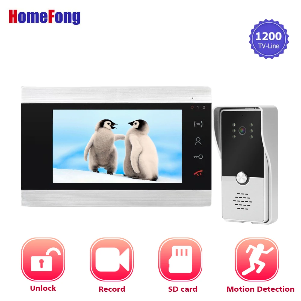 Homefong7 дюймов видео дверной телефон видео дверной звонок домофоны для личного дома запись обнаружения движения SD карта - Цвет: Without SD Card