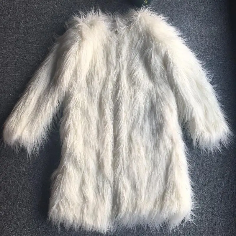 Fashion Furry Faux Fur Coats Women Fake Fur Coat Female 2022 Winter Clothing Colored Fur Warm Overcoat Pink White Fur Long Coat