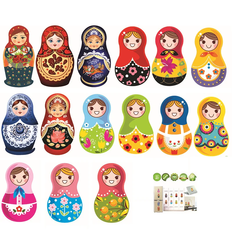 Наклейка на стену в виде русской куклы виниловая Водонепроницаемая декоративная