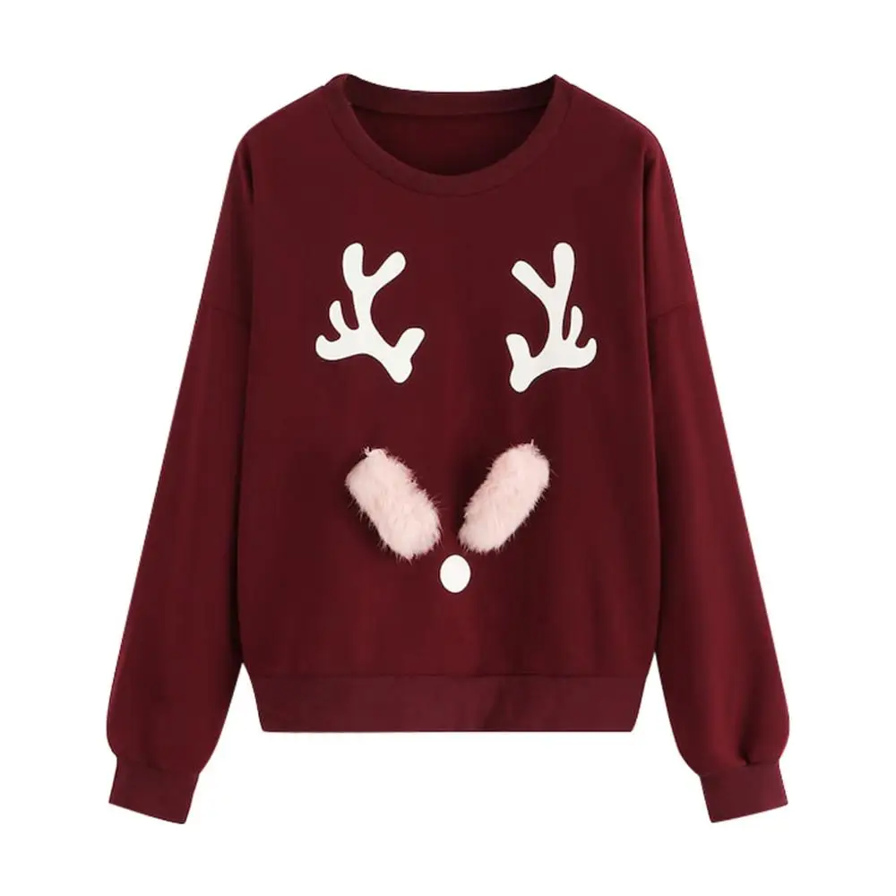 Рождественский Женский пуловер с круглым вырезом и длинными рукавами топ лося