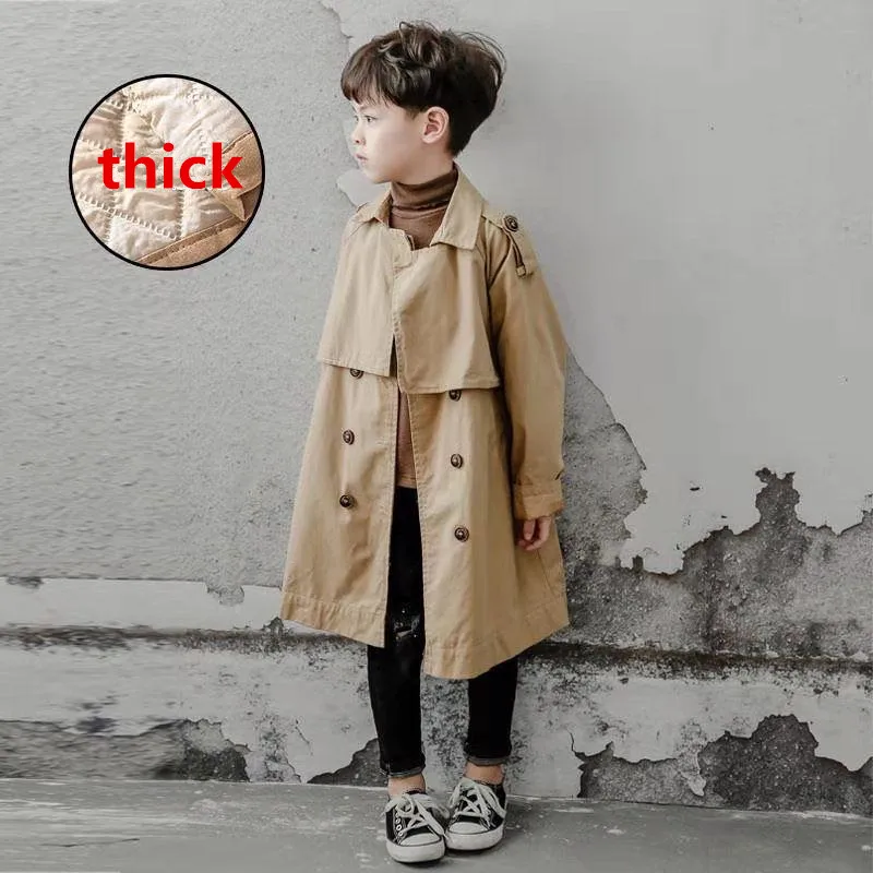 

Boy girl Trench Coat High Quality Long Coat Teenagers Outerwear winter Fall Turn-down Collar Casual Handsome boys Cotton Clothes