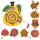 Детский Магнитный лабиринт, деревянный лабиринт, магнитные шарики, игра, мультяшный лабиринт, ручка, бусины для транспортировки, Детские Игрушки для раннего развития