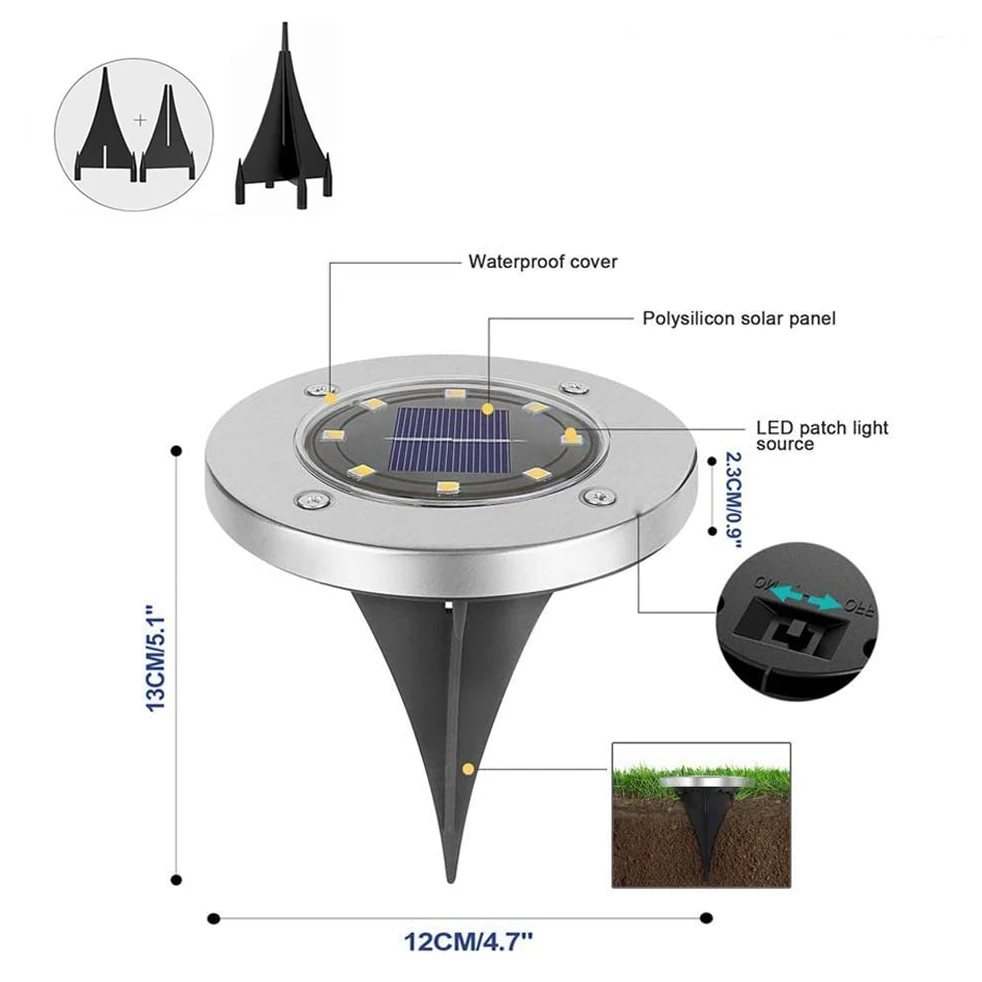 구매 1/4/8/12Pack 8LEDs Solar Powered Ground Light Waterproof Garden Pathway Deck Lights For Home Yard Driveway Lawn Road Patio Lamps