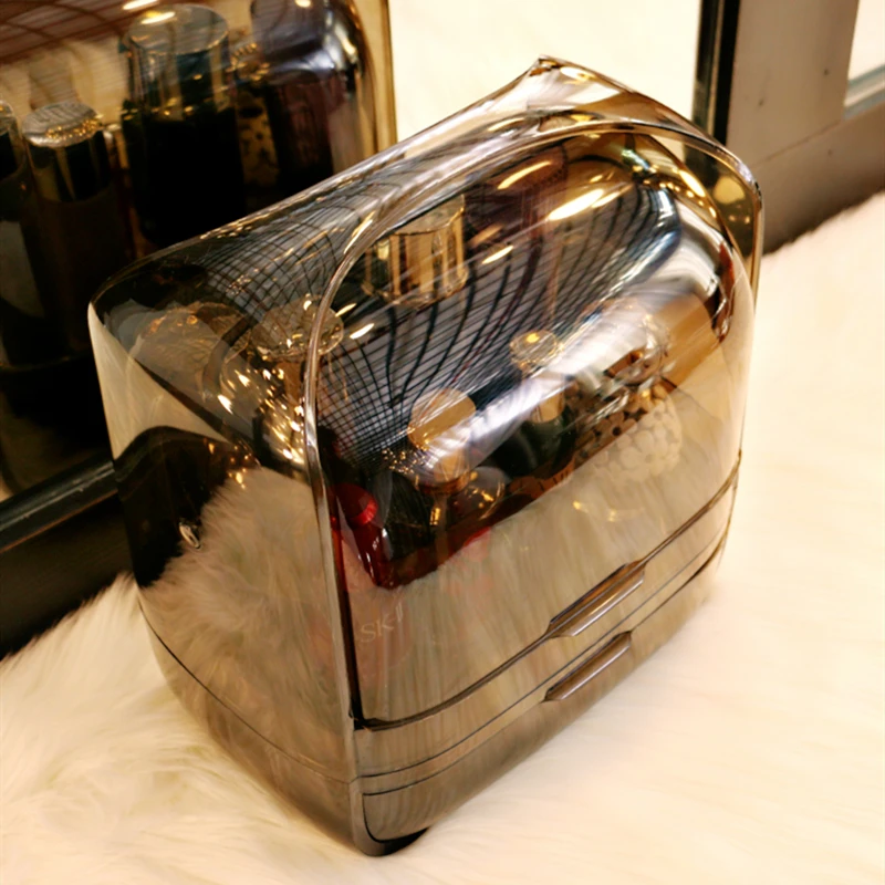 Модная черная коробка для хранения косметики двойная дверь Пыленепроницаемая