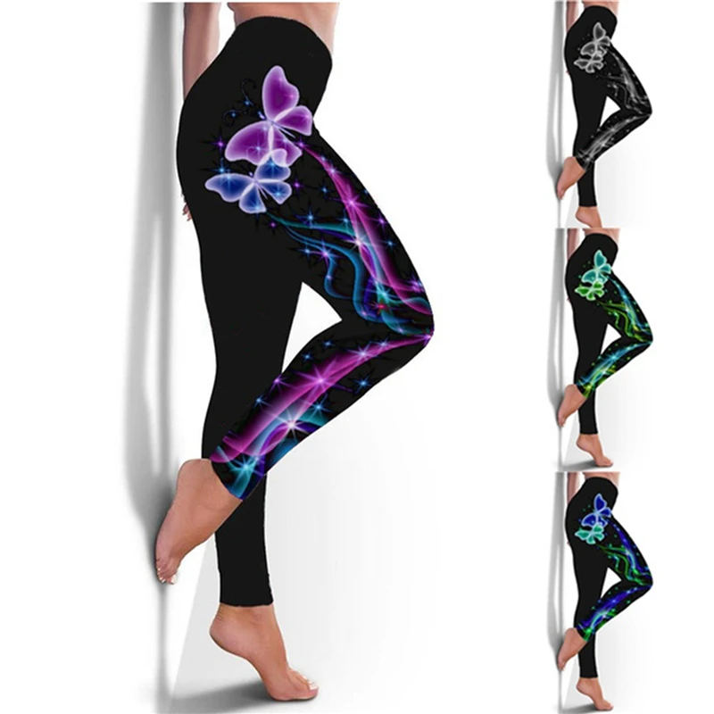

2021 New Fashion 2XL 3D Butterfly Plus Size Leggings High Waisted Sweatpants Woman Pants Holographic Workout Legging Trouesrs