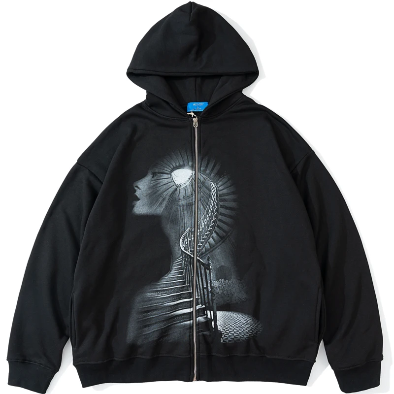 

Men Harajuku Gothic Anime Hoodie Jacket Coats Autumn Oversized Cotton Full Zipper Tops Unisex Loose Fleece Hoodies Pullover