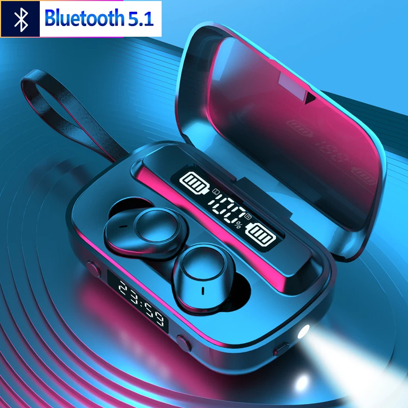 

TWS Portable Wireless Bluetooth 5.1 Digital Display Earphones Headphones Digital Display Portable with Charging Box Wireless