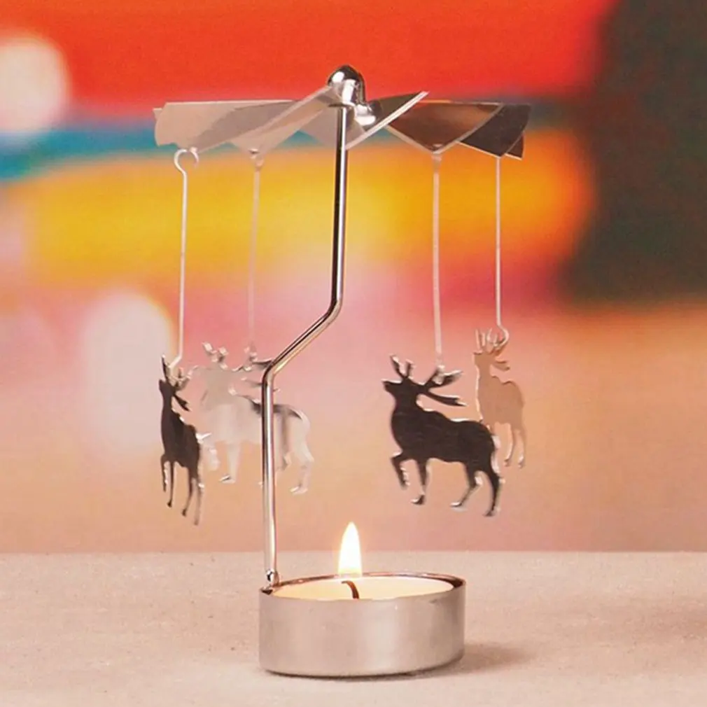 New Creative Christmas Deer Rotating Spinning Carousel Tea Light Candle Holder Center Candlestick Party Decor | Дом и сад