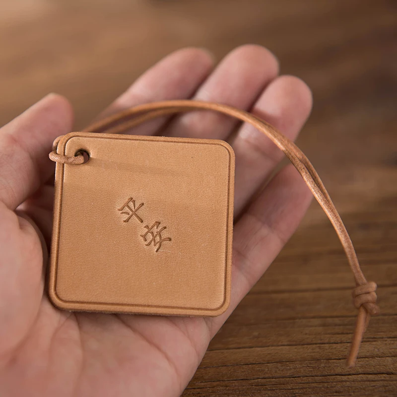 

DIY Ture Leather Kit Amulet Chinese PINGAN Word Pendant Car&Bag Accessory Squre Shape Handmade Needle Sewing Leather Craft Kits