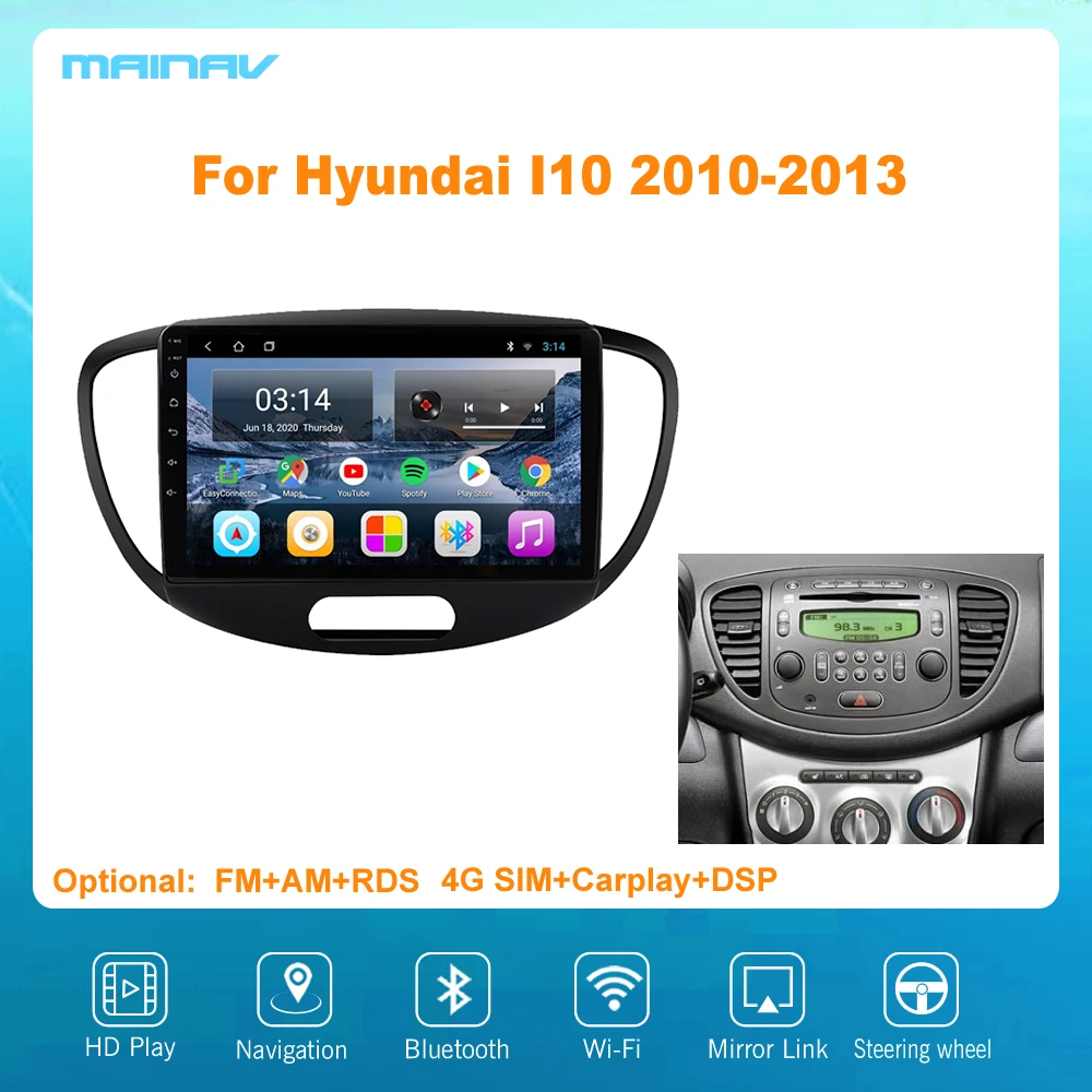 

9 "Android 10 для Hyundai I10 2010-2013 RDS автомобильная навигация для DSP CarPlay автомобильное радио мультимедийный видеоплеер Авто Стерео GPS