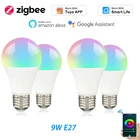 Умная Светодиодная лампа ZigBee 3,0 Tuya, 9 Вт, E27, 240 в, 110 В, RGB + W + C