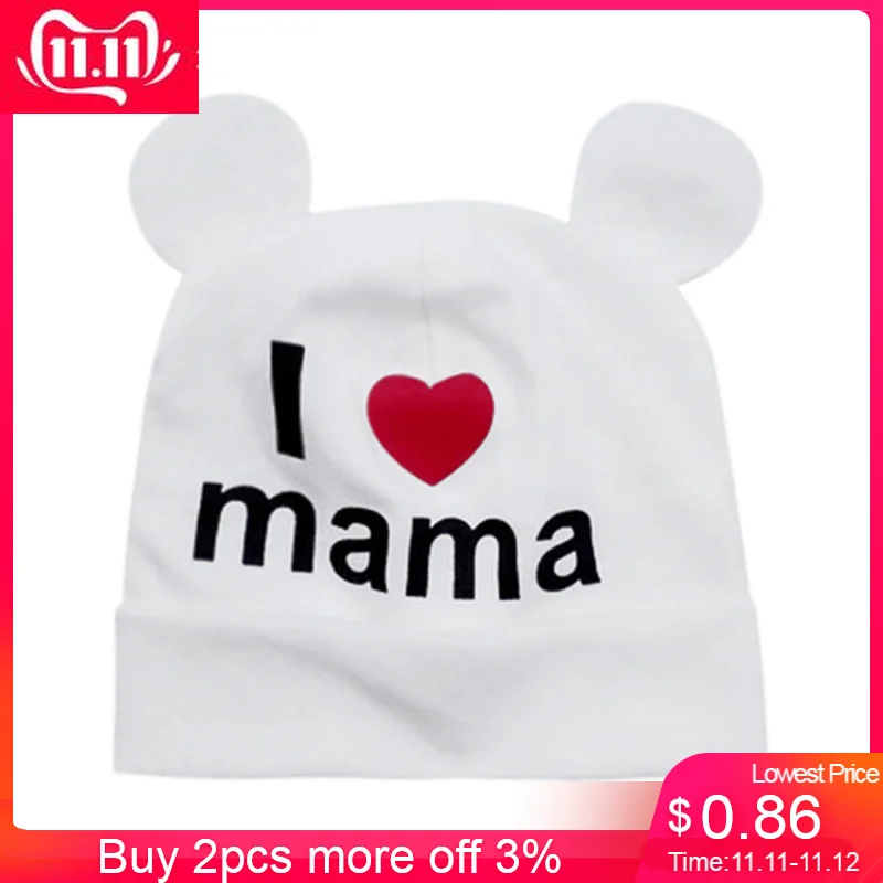 Теплая шапка для новорожденных на весну и зиму с принтом рукавах милая шапочка