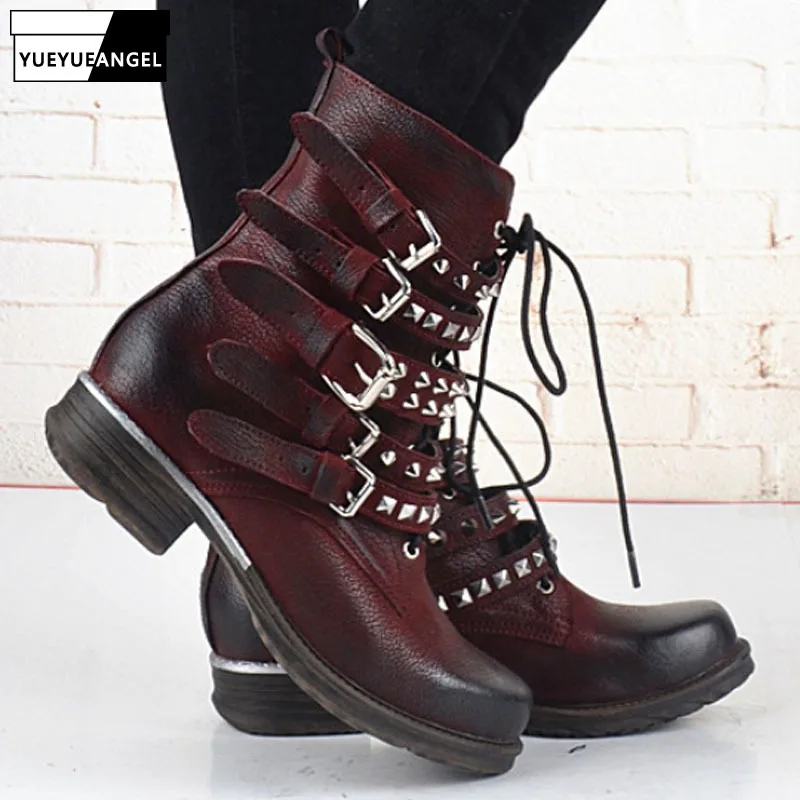 100% ботильоны из натуральной кожи на платформе в стиле панк Женские Дизайнерские