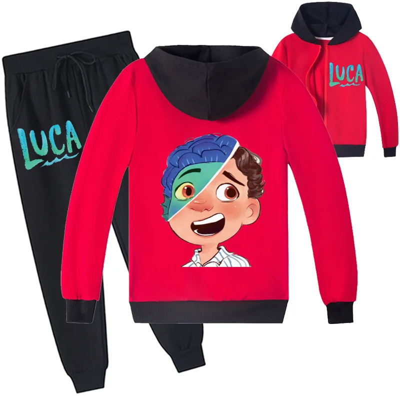 

2-16Y Kids Girl Zipper Jacket + Jogging Pants Children Cartoon Luca Clothing Sets Baby Boys Fashion Hooded Jackets Sweatpants