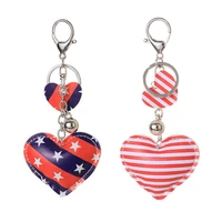 stars and stripes print pu leather love heart keychain silver color clasp new pave star independence day key chain bag pendant