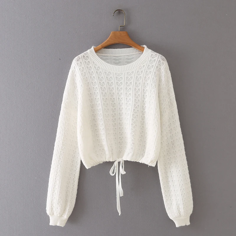 

MESTTRAF Women 2021 Fashion Solid Color Hem Drawstring Sweater Vintage Long Sleeve Loose pullover Tops Streetwear