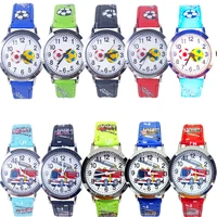 kids watches free shipping 4 styles cartoon fire truck football leather strap children watch boy girl gift clock learning hours