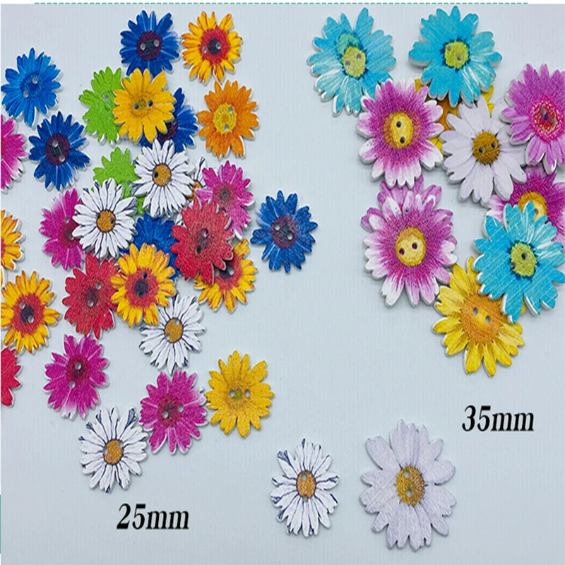 50 шт./пакет деревянный Хризантема кнопки футболки с милым цветочным принтом DIY