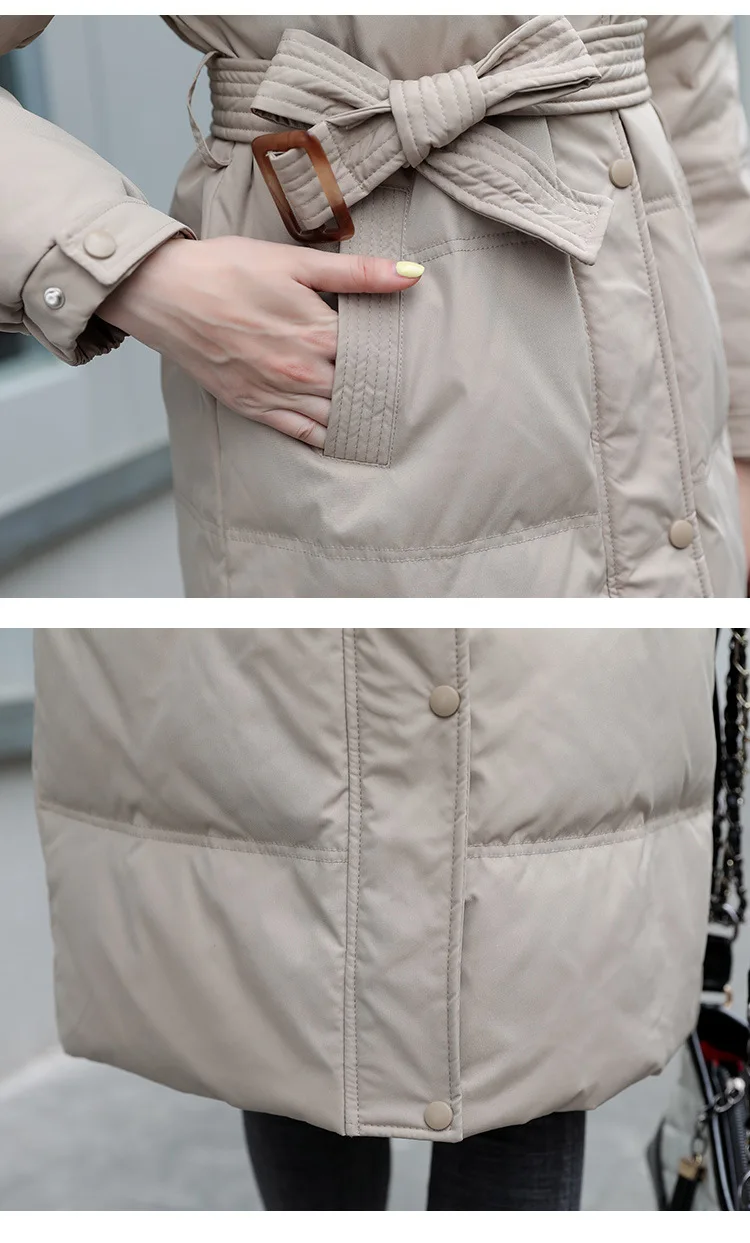 

2021 autumn and winter Korean women's down padded jacket women's mid-length thickened knee-length large fur collar jacket burst