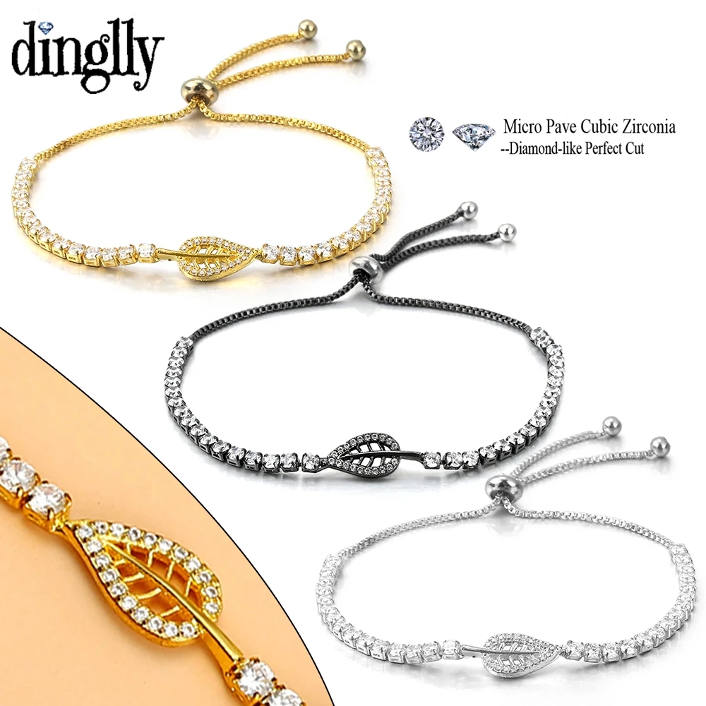 

New 3 Color Cubic Zirconia Stone Leaves Boho Bracelet & Bangle Pull Buckle Adjustable Charm Fine Bracelet For Women Men Jewelry
