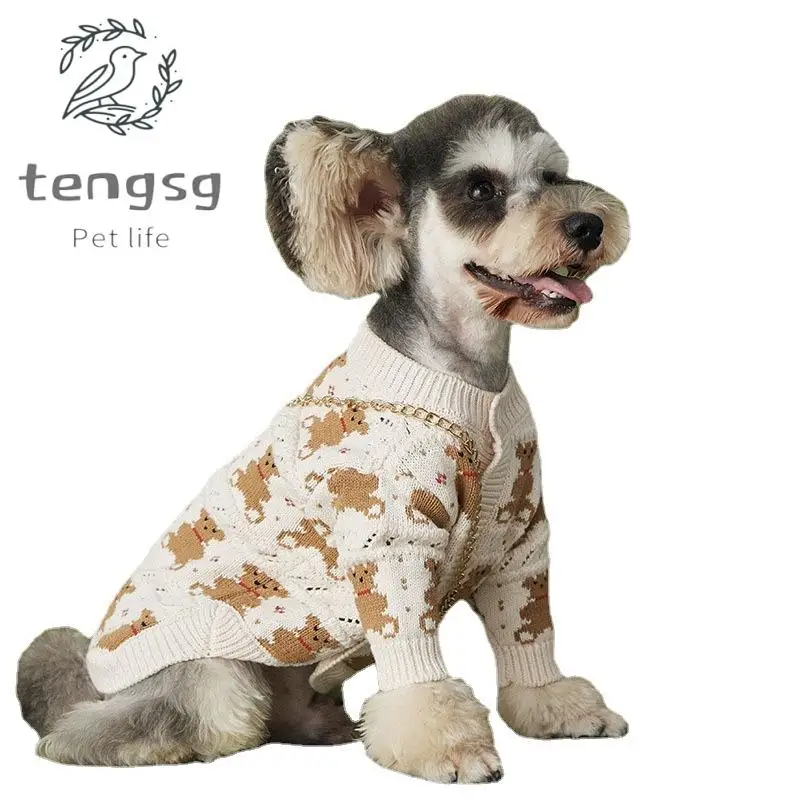 

Cute Bear Print Pet Sweater For Small Medium Dogs Winter Yorkshire Puppy Luxury Clothes Kawaii Cardigan Chihuahua Costume