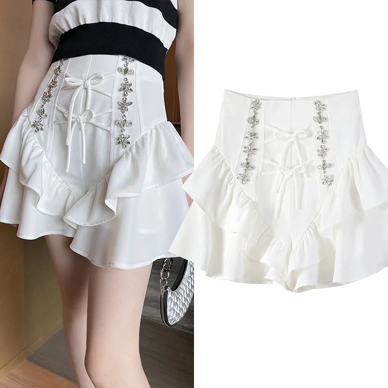 

Luxury Brand Designer High Waist Skirt Shorts Women Skirt French Vintage White Y2k Fairycore Grunge Fairy Core Diamond Ruffles