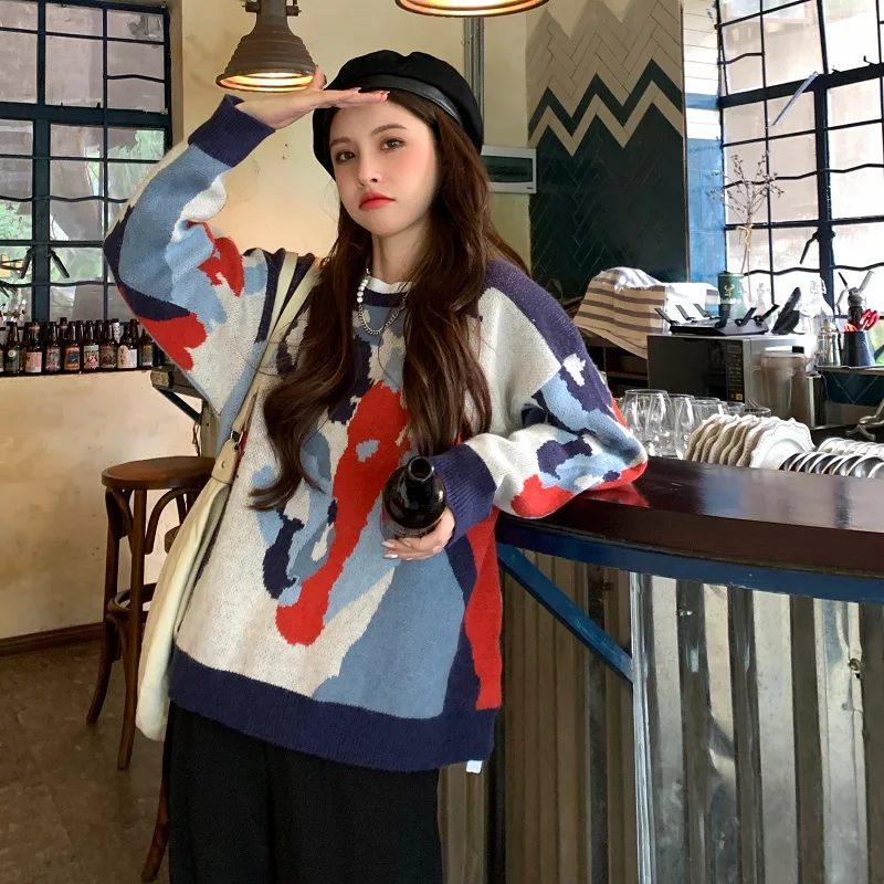 

Свитер Женский вязаный с круглым вырезом, пуловеры оверсайз