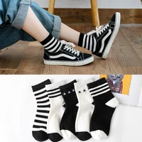 women solid cotton striped ankle socks girls star print stripes sport socks black white short winter socks ankle sock 5pairslot