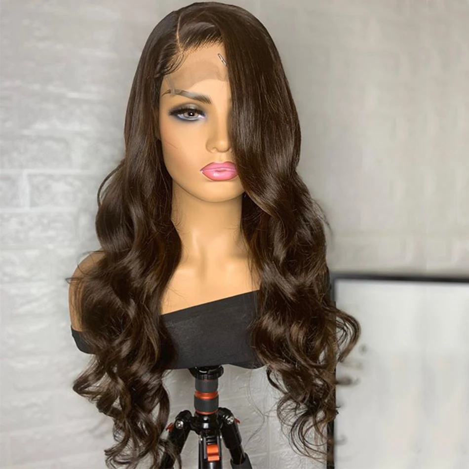 

Парики #6 для женщин, искусственные волосы шоколадного цвета, бесклеевые, с естественной линией волос