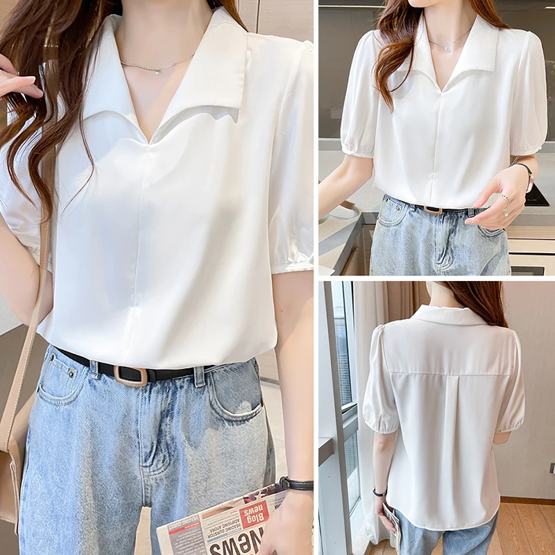 

White Blouse Elegant Blouses Shirt Oversize Pullovers Plus Size Women Clothing Korean Solid Chiffon Tops Blusas Mujer