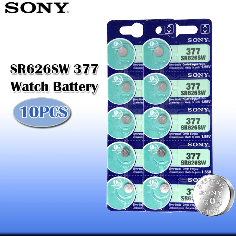 10 шт. sony 1,55 в 377 SR626SW SR626 AG4 оксид серебра часы батарея SR626SW 377 Кнопка монета ячейка Сделано в Японии