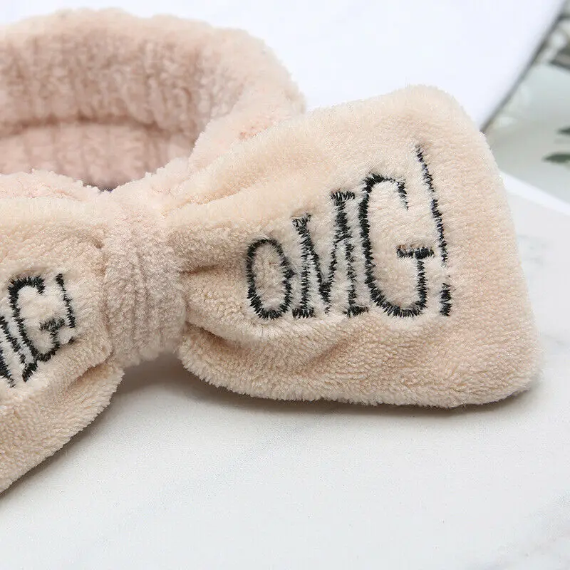 

New OMG Letter Coral Fleece Wash Face Bow Hairbands For Women Girls Headbands Headwear Hair Bands Turban Hair Accessories