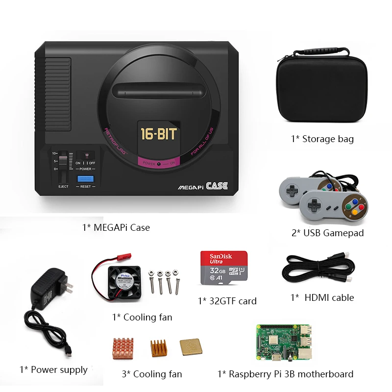 Retroflag MEGAPi чехол с Raspberry Pi 3B видео игровая консоль с 15000+ игры ТВ консоль игры Supprt HDMI Out - Цвет: Kit 2