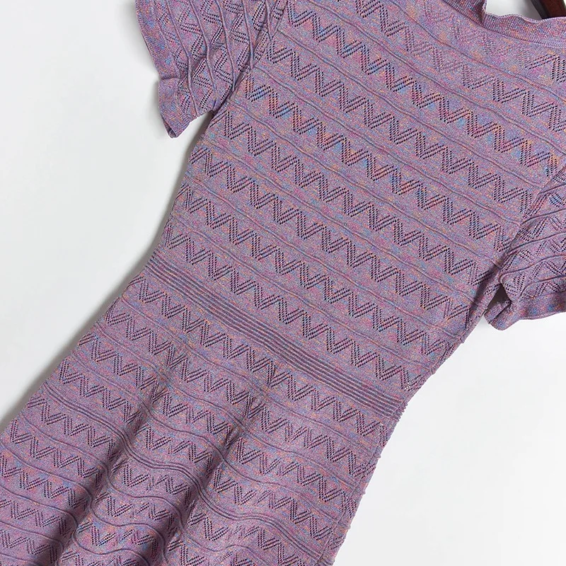 

Elegant 2020 Summer Short Sleeve women dress Ruffles Hollow Out knitted Sexy Short Female Slim dresses High Quality Vestidos