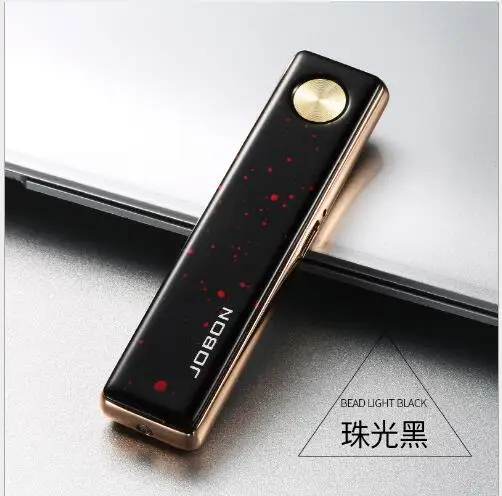 Jobon USB Зажигалка, ультра тонкая ветрозащитная металлическая зажигалка, Электронная зажигалка подарочная упаковка - Цвет: Черный