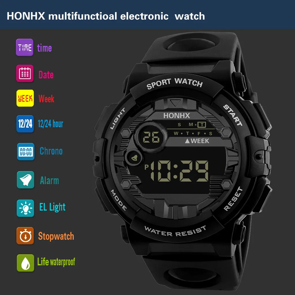 HONHX роскошный мужской цифровой светодиодный часы с датой спортивные мужские
