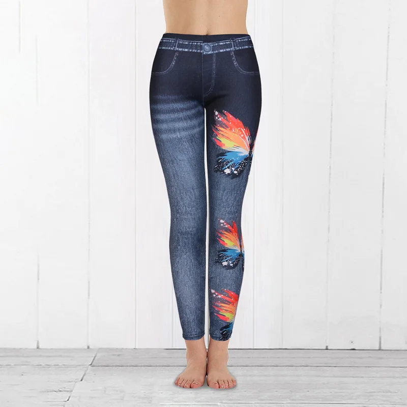 Женские модные стильные джеггинсы с рисунком в виде бабочек повседневные брюки