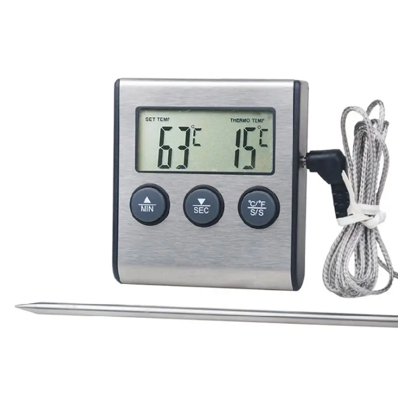 

Цифровой Кухонный Термометр с ЖК-дисплеем, Длинный зонд для гриля, духовки, пищи, мяса, будильник, таймер, измерительные инструменты
